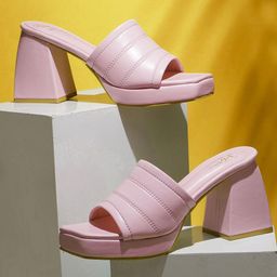 JM Looks Textured Open Toe Block Heels-52