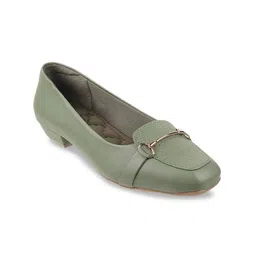 Mochi Women Green Solid Block Pumps-37