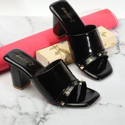 DressBerry Black Open Toe Block Heels-11