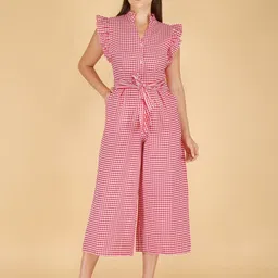 HERE&NOW Checked Basic Jumpsuit with Ruffles-36