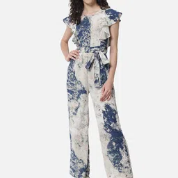BAESD Abstract Printed Ruffled Waist Tie-Up Basic Jumpsuit-picture-2