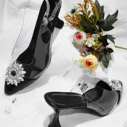 Try Me Embellished Pointed Toe Backstrap Block Heel Mules-16