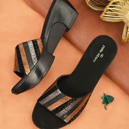 pelle albero Black Printed Party Wedge Mules-12