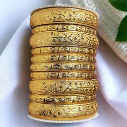 leshya Set of 10 Brass-Plated Etching Work Bangles image 2