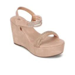 Truffle Collection Embellished Open Toe Backstrap Wedges image 4
