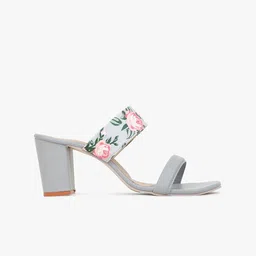 Glitzy Galz Grey Printed Block Heels image 4