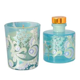 TAYHAA Blue 3 Pieces Golden Aura Scented Candle With Fragrance & Reeds image 2