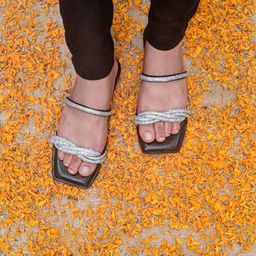 Devano Embellished Twisted Crystal Open Toe Flats image 2