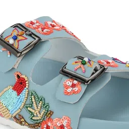 BRISKERS Two Strap Printed Open Toe Flats With Buckles image 3