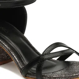 ICONICS Textured Open Toe Block Heels With Ankle Loop image 2