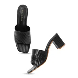 Mast & Harbour Black Textured Open Toe Block Heels image 4