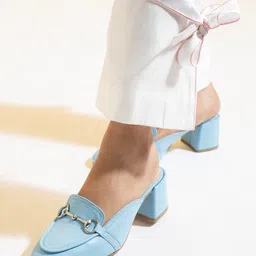 MIORAH Round Toe Block Heeled Leather Mules-58