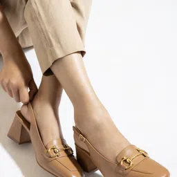MIORAH Embellished Leather Backstrap Block Heel Pumps-38