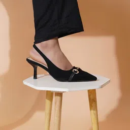 Sherrif Shoes Pointed Toe Slim Heeled Mules with Buckles-18