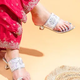 Try Me Embellished One Toe Block Heels image 2
