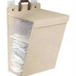 HOUSE OF QUIRK Beige Wall Mounted Foldable Laundry Bag-picture-31