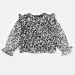 Angel & Rocket Girls Abstract Printed Round Neck Long Sleeves Ruffles Regular Top-20