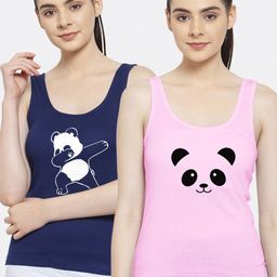 Friskers Navy Blue & Pink Graphic Printed Pure Cotton Tank Top-image-63