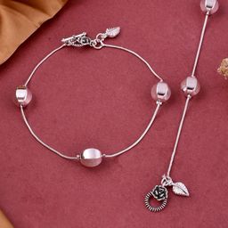 Silvermerc Designs Silver Plated Floral Charm Anklet-image-35