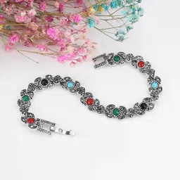 YouBella Women Silver-Plated Stone Studded Link Bracelet-picture-30
