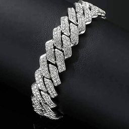 Designs & You Men Silver-Plated Stainless Steel American Diamond Link Bracelet-image-14