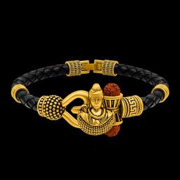 NAKABH Men Gold-Toned & Black Brass Oxidised Gold-Plated Wraparound Bracelet-image-98