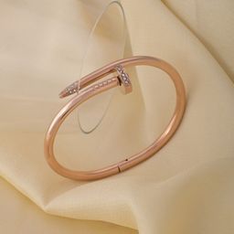 PALMONAS Rose Gold-Plated Cubic Zirconia- Studded Bangle-Style Bracelet-image-46
