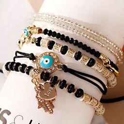 DressBerry Gold-Toned Set Of 6 Multi layer Lucky Evil Eye Elasticated Bracelet-15