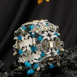 Sangria Silver-Plated Stone-Beaded Cuff Bracelet-picture-16