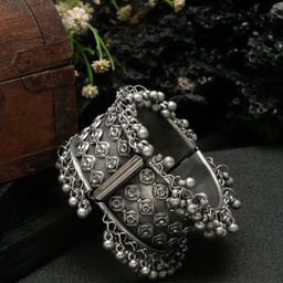 Sangria Silver-Plated Oxidised Textured Cuff Bracelet-50
