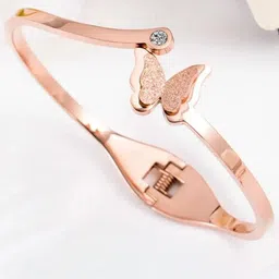 MEENAZ  Rose Gold-Plated Stainless Steel American Diamond Cuff Bracelet-image-39