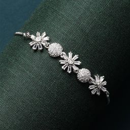 ZENEME Rhodium-Plated American Diamond Link Bracelet-11