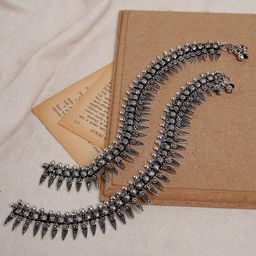 TEEJH Set Of 2 Silver-Plated Oxidised Anklets-2