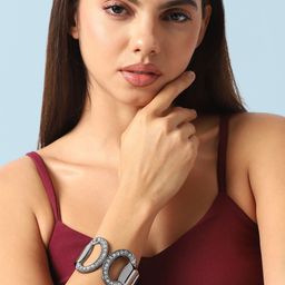 SOHI Silver-Plated Stones Studded Circular Cuff Bracelet-19