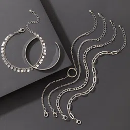 Jewels Galaxy Women Set of 6 Silver-Plated Link Bracelet-50