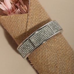 SOHI Silver-Plated Stones Studded Cluster Band Cuff Bracelet-image-32
