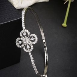 ZENEME Women Brass American Diamond Rhodium-Plated Kada Bracelet-image-5