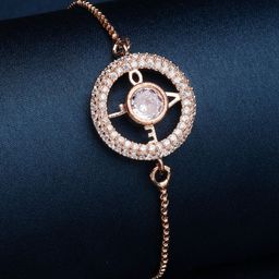 ZENEME Women Brass American Diamond Rose Gold-Plated Charm Bracelet-image-21