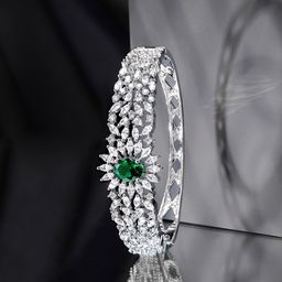Rubans Rhodium Plated Cubic Zirconia and Emerald Studded Premium Bracelet-63