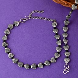 Silvermerc Designs Silver Plated Silver Beaded Oxidised Anklet-image-96