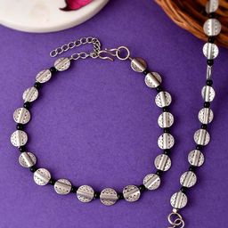Silvermerc Designs Silver-plated & Black Beaded Anklet-image-27