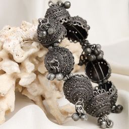 Moedbuille Women Silver-Toned Brass Oxidised Silver-Plated Bangle-Style Bracelet-4