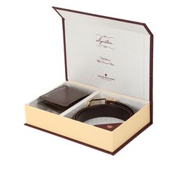 Louis Philippe Men Brown & Gold-Toned Solid Leather Accessory Gift Set-29