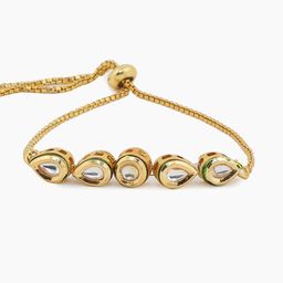Yellow Chimes Gold Plated Handmade Studded Kundan Adjustable Bracelet-35