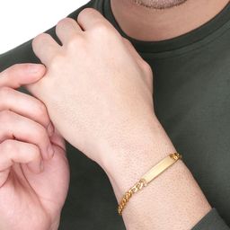 Yellow Chimes Men Stainless Steel Golden Chain Tag Bracelet-24