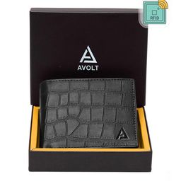 AVOLT Men Black Animal Textured Leather Two Fold Wallet-image-7