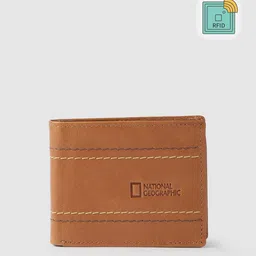 National Geographic Men Tan Woven Design Leather Two Fold Wallet-26