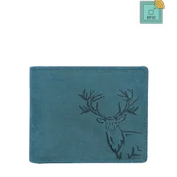 WildHorn Men Blue Animal Self Design Leather RFID Two Fold Wallet-6