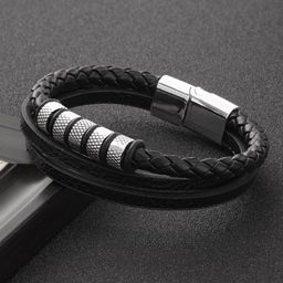 Jazz and Sizzle Men Leather Multistrand Bracelet-image-96