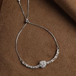 ZINU Women Silver-Toned & White Cubic Zirconia Embellished Link Bracelet-54